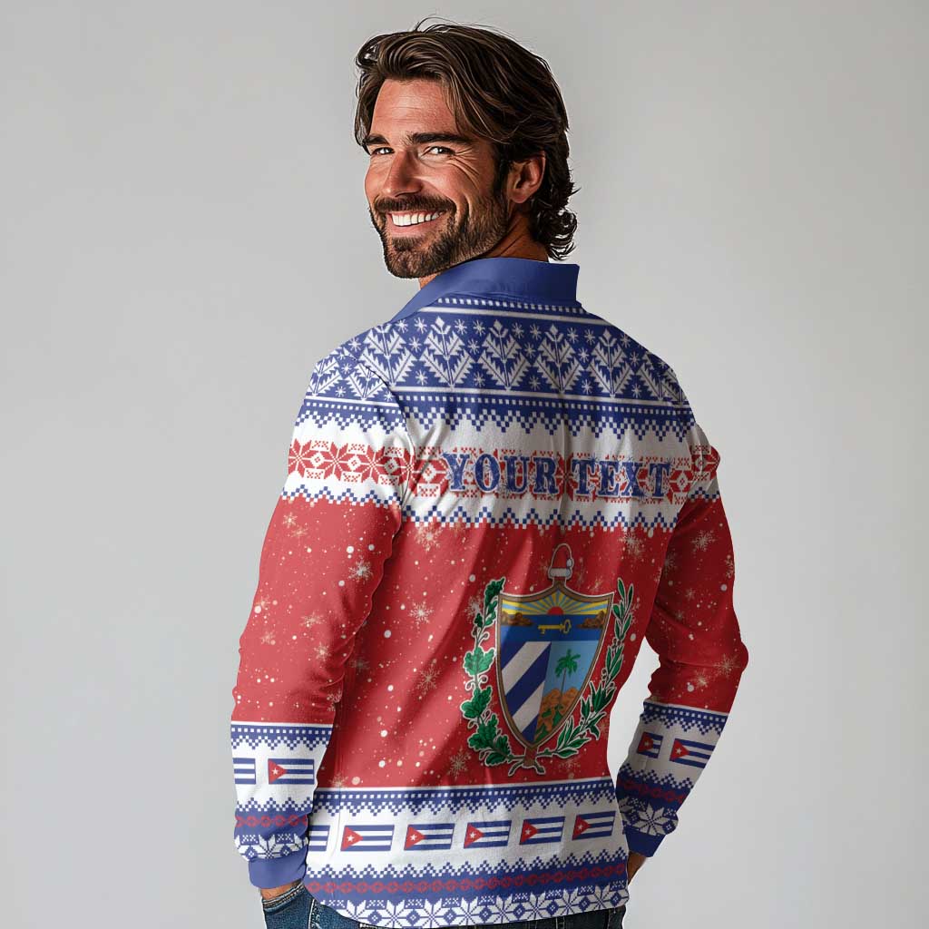 Personalized Cuba Christmas Long Sleeve Polo Shirt Coat Of Arms Xmas Vibe - Wonder Print Shop