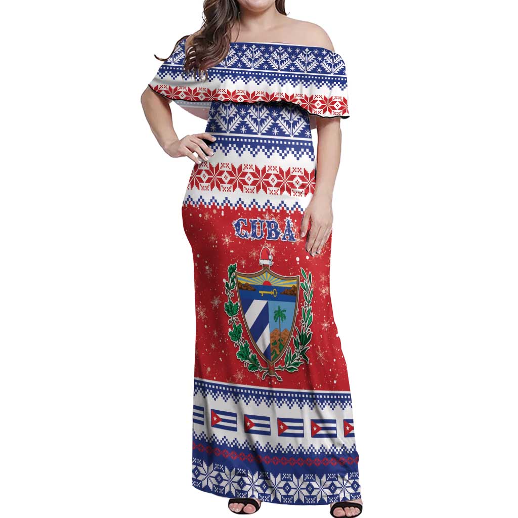 Personalized Cuba Christmas Off Shoulder Maxi Dress Coat Of Arms Xmas Vibe - Wonder Print Shop