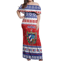 Personalized Cuba Christmas Off Shoulder Maxi Dress Coat Of Arms Xmas Vibe - Wonder Print Shop