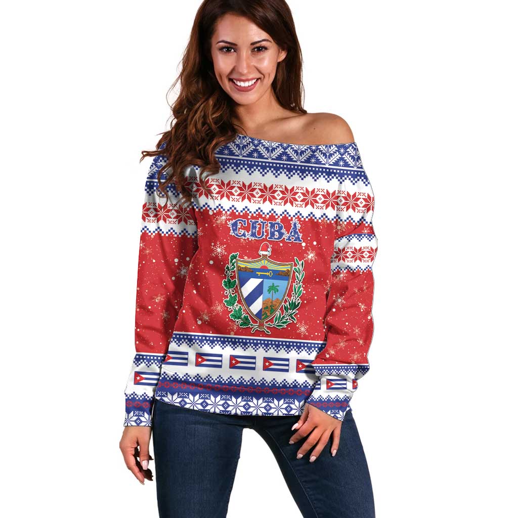 Personalized Cuba Christmas Off Shoulder Sweater Coat Of Arms Xmas Vibe - Wonder Print Shop