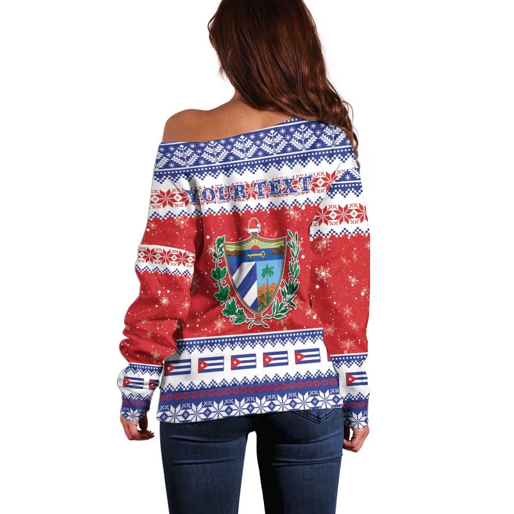 Personalized Cuba Christmas Off Shoulder Sweater Coat Of Arms Xmas Vibe - Wonder Print Shop