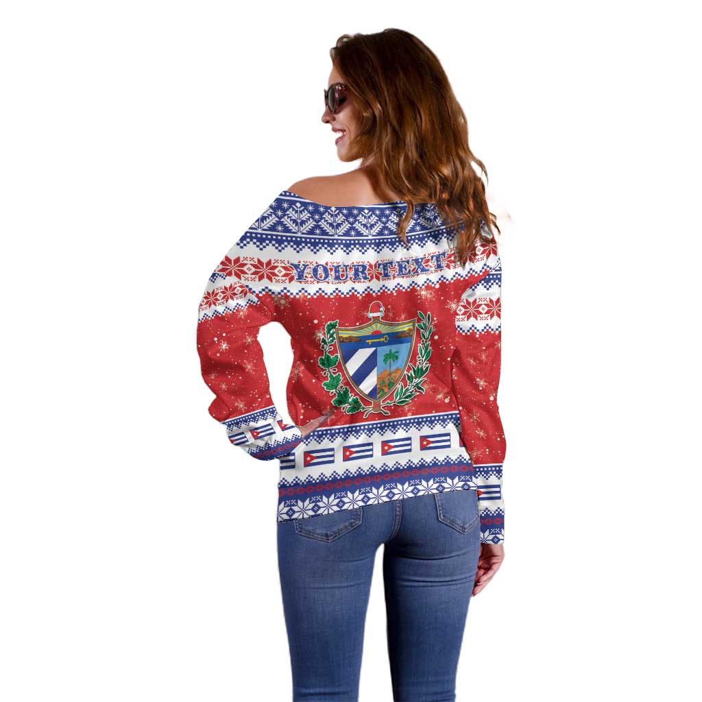 Personalized Cuba Christmas Off Shoulder Sweater Coat Of Arms Xmas Vibe - Wonder Print Shop