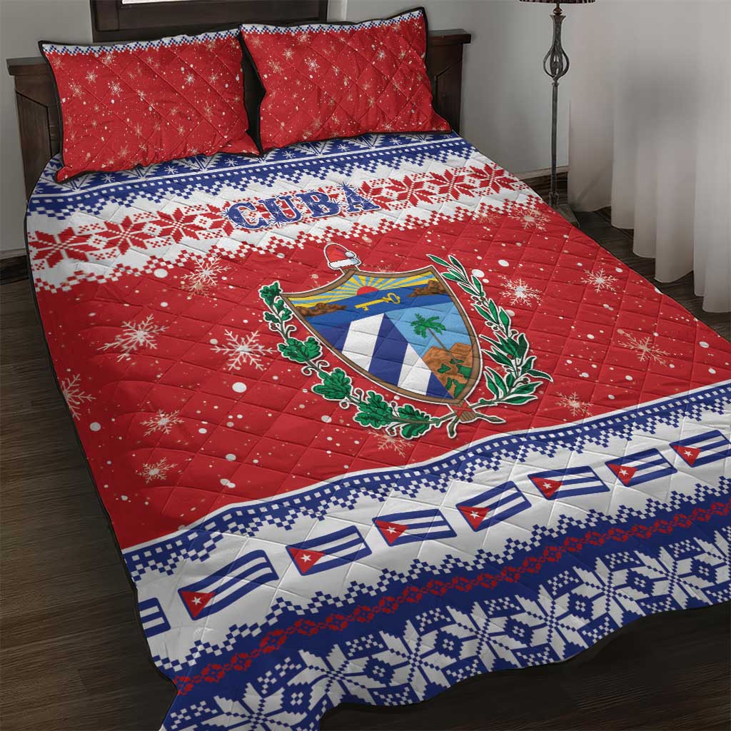 Cuba Christmas Quilt Bed Set Coat Of Arms Xmas Vibe - Wonder Print Shop