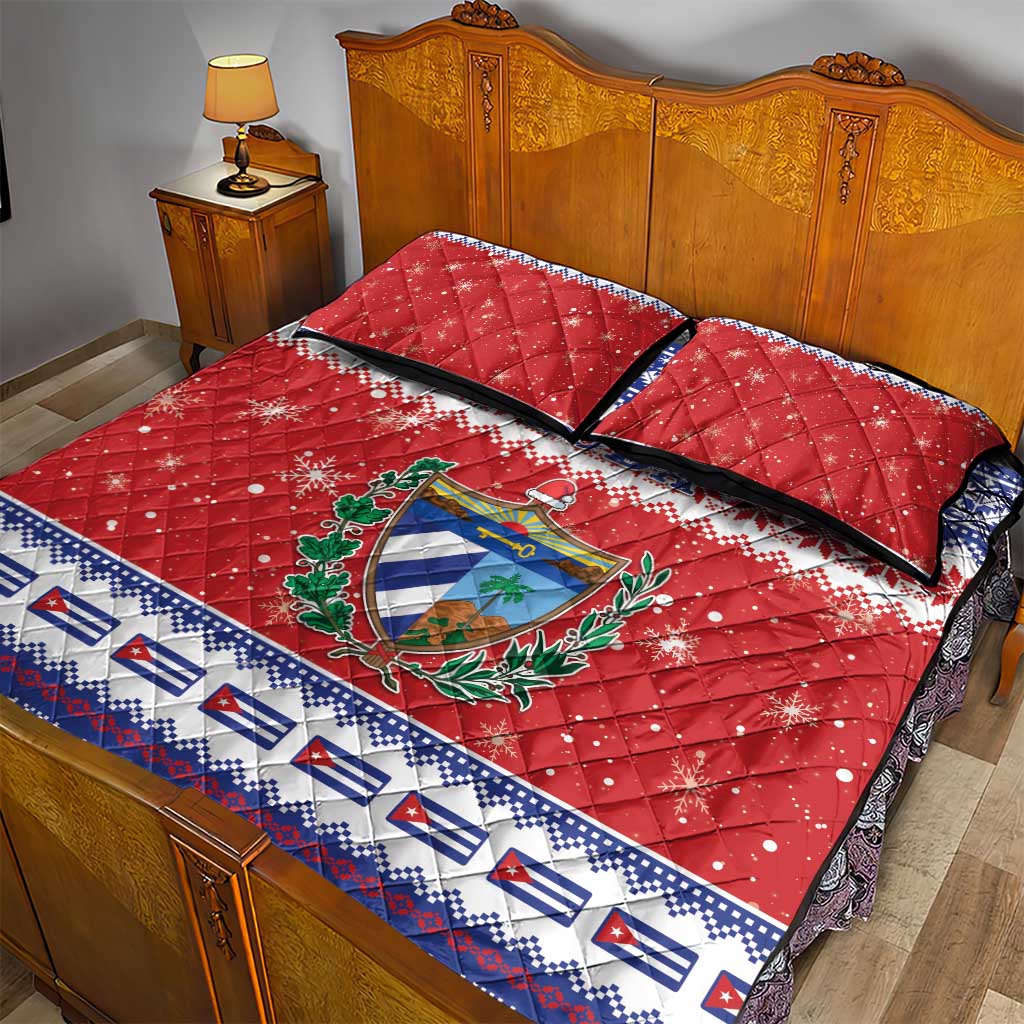 Cuba Christmas Quilt Bed Set Coat Of Arms Xmas Vibe - Wonder Print Shop