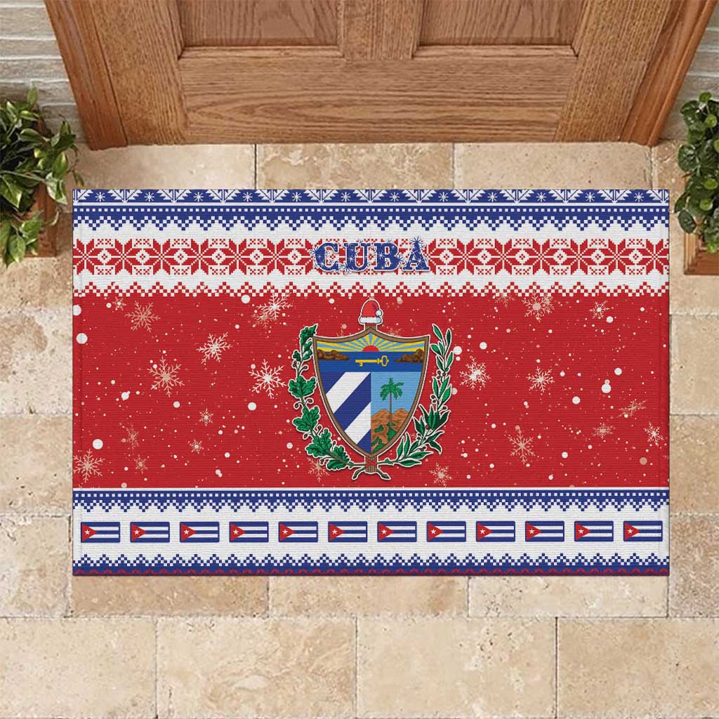 Cuba Christmas Rubber Doormat Coat Of Arms Xmas Vibe - Wonder Print Shop
