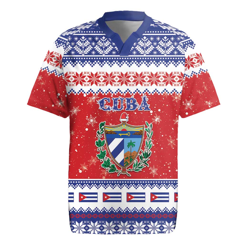 Personalized Cuba Christmas Rugby Jersey Coat Of Arms Xmas Vibe - Wonder Print Shop