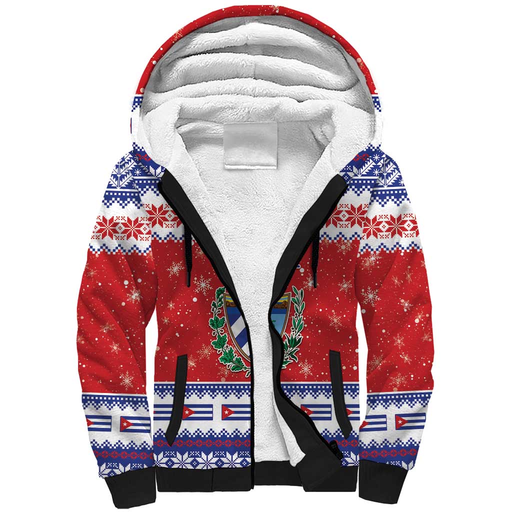 Personalized Cuba Christmas Sherpa Hoodie Coat Of Arms Xmas Vibe - Wonder Print Shop