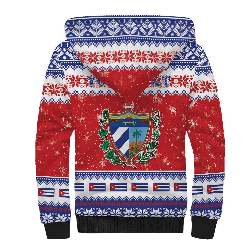 Personalized Cuba Christmas Sherpa Hoodie Coat Of Arms Xmas Vibe - Wonder Print Shop