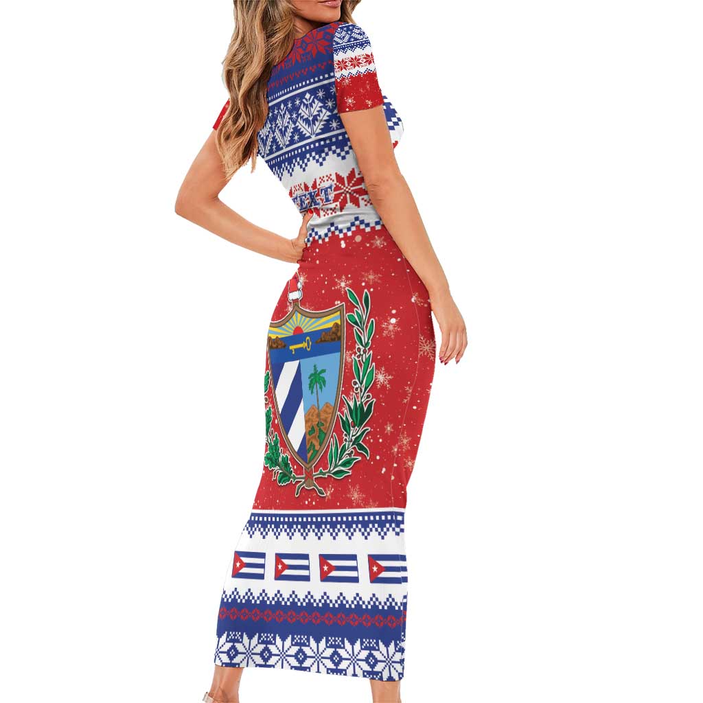 Personalized Cuba Christmas Short Sleeve Bodycon Dress Coat Of Arms Xmas Vibe - Wonder Print Shop