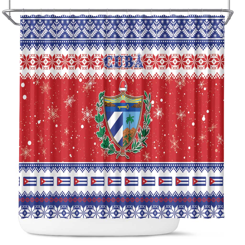 Cuba Christmas Shower Curtain Coat Of Arms Xmas Vibe - Wonder Print Shop