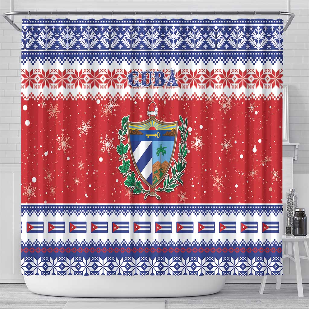 Cuba Christmas Shower Curtain Coat Of Arms Xmas Vibe - Wonder Print Shop