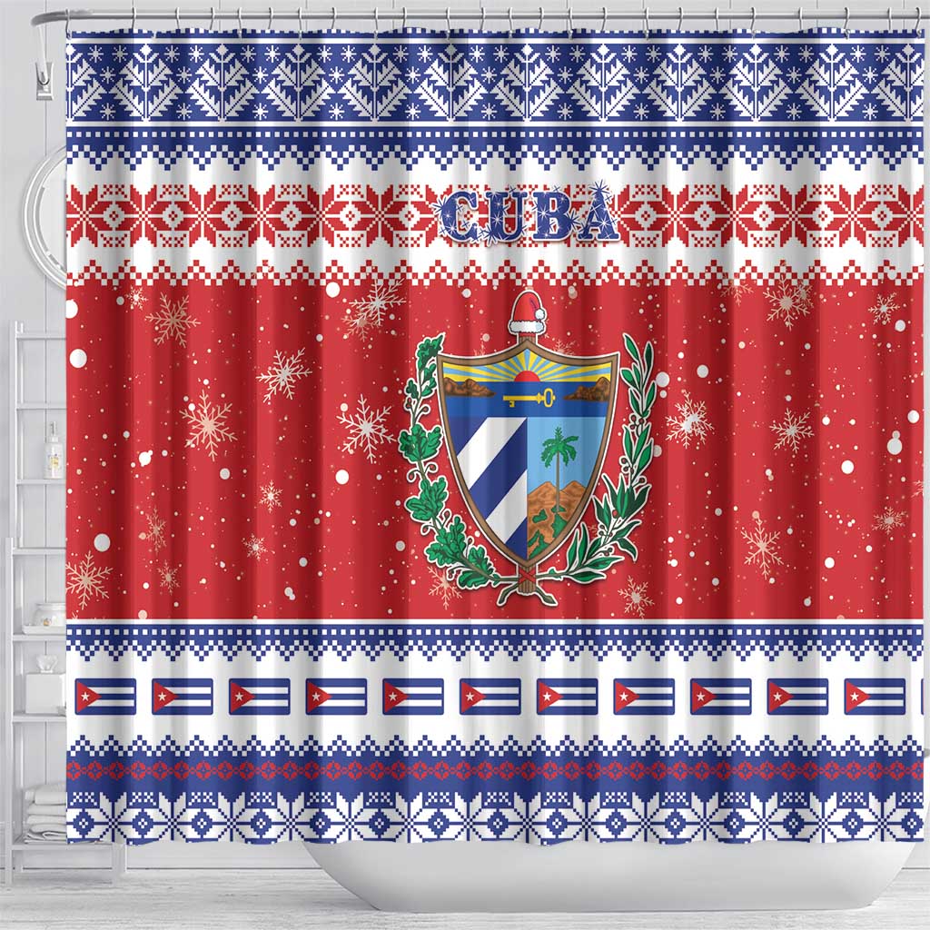 Cuba Christmas Shower Curtain Coat Of Arms Xmas Vibe - Wonder Print Shop