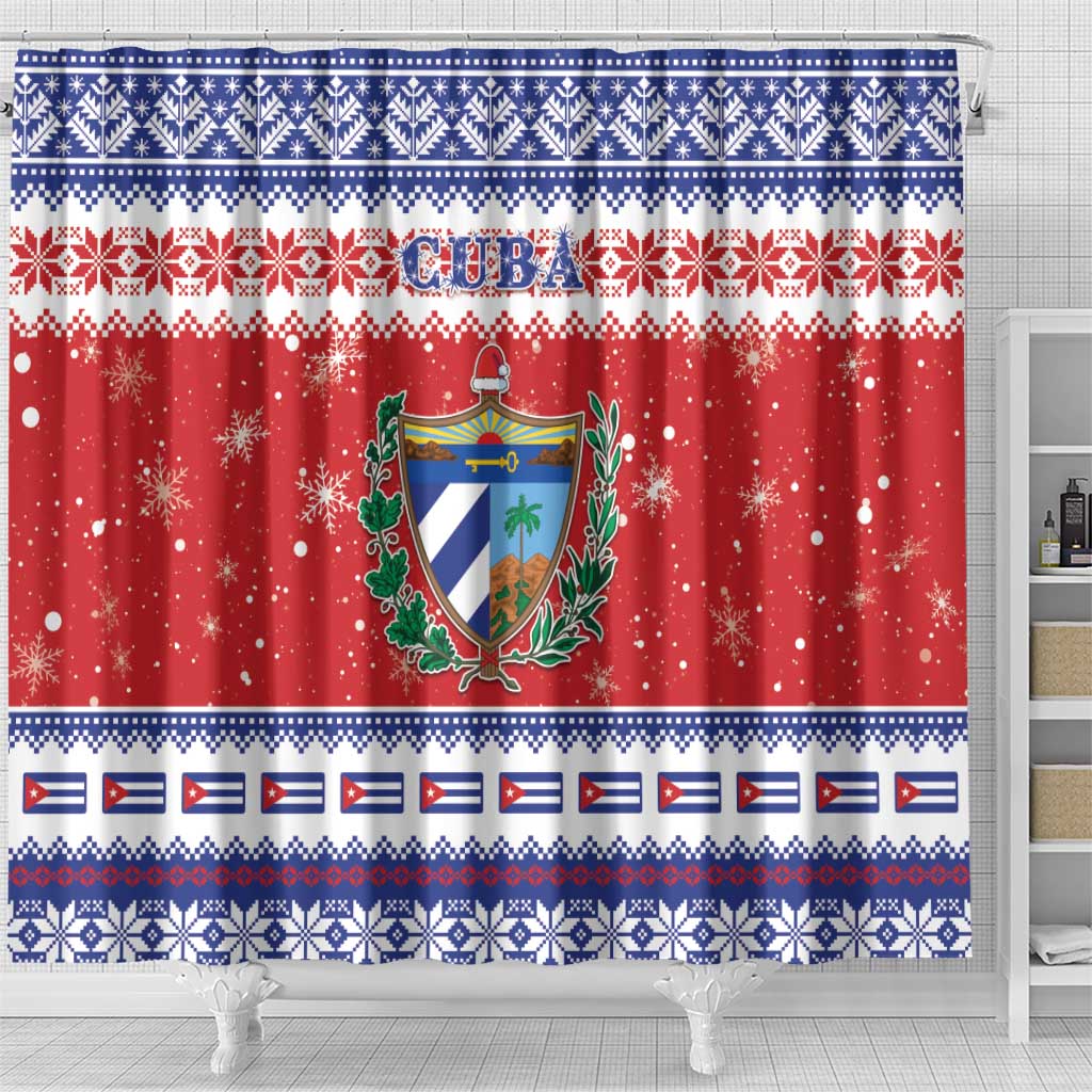 Cuba Christmas Shower Curtain Coat Of Arms Xmas Vibe - Wonder Print Shop
