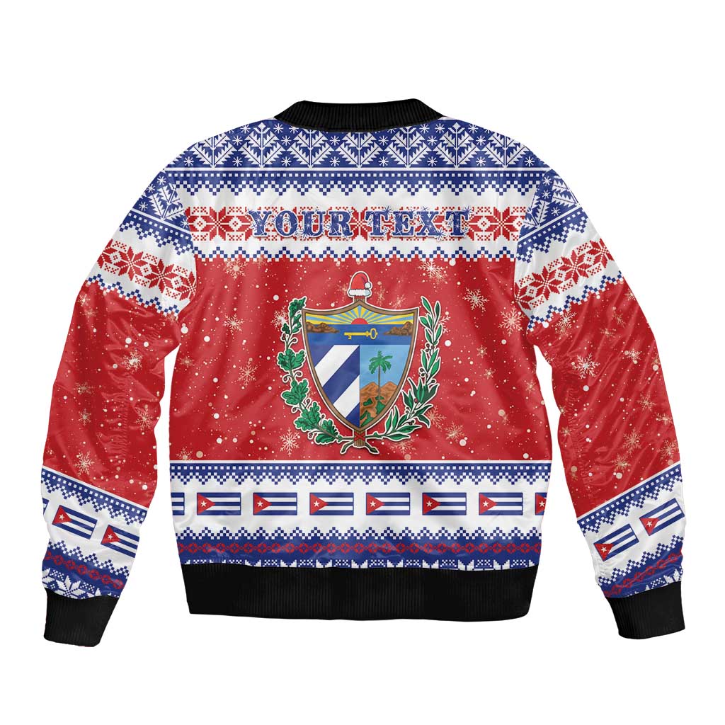 Personalized Cuba Christmas Sleeve Zip Bomber Jacket Coat Of Arms Xmas Vibe - Wonder Print Shop