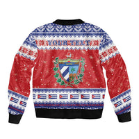 Personalized Cuba Christmas Sleeve Zip Bomber Jacket Coat Of Arms Xmas Vibe - Wonder Print Shop
