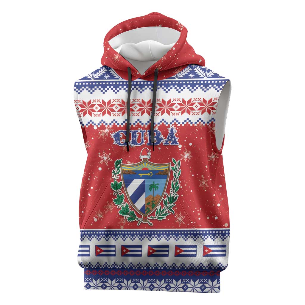 Personalized Cuba Christmas Sleeveless Hoodie Coat Of Arms Xmas Vibe - Wonder Print Shop