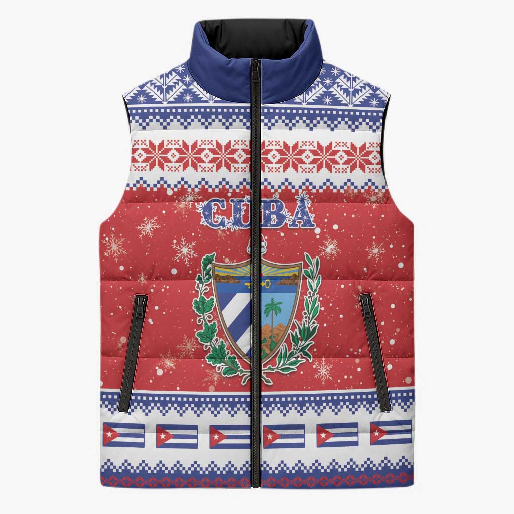 Personalized Cuba Christmas Sleeveless Puffer Jacket Coat Of Arms Xmas Vibe - Wonder Print Shop