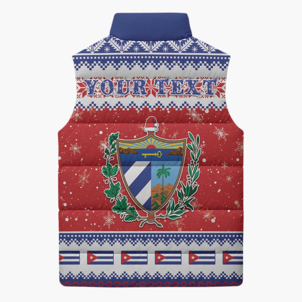 Personalized Cuba Christmas Sleeveless Puffer Jacket Coat Of Arms Xmas Vibe - Wonder Print Shop
