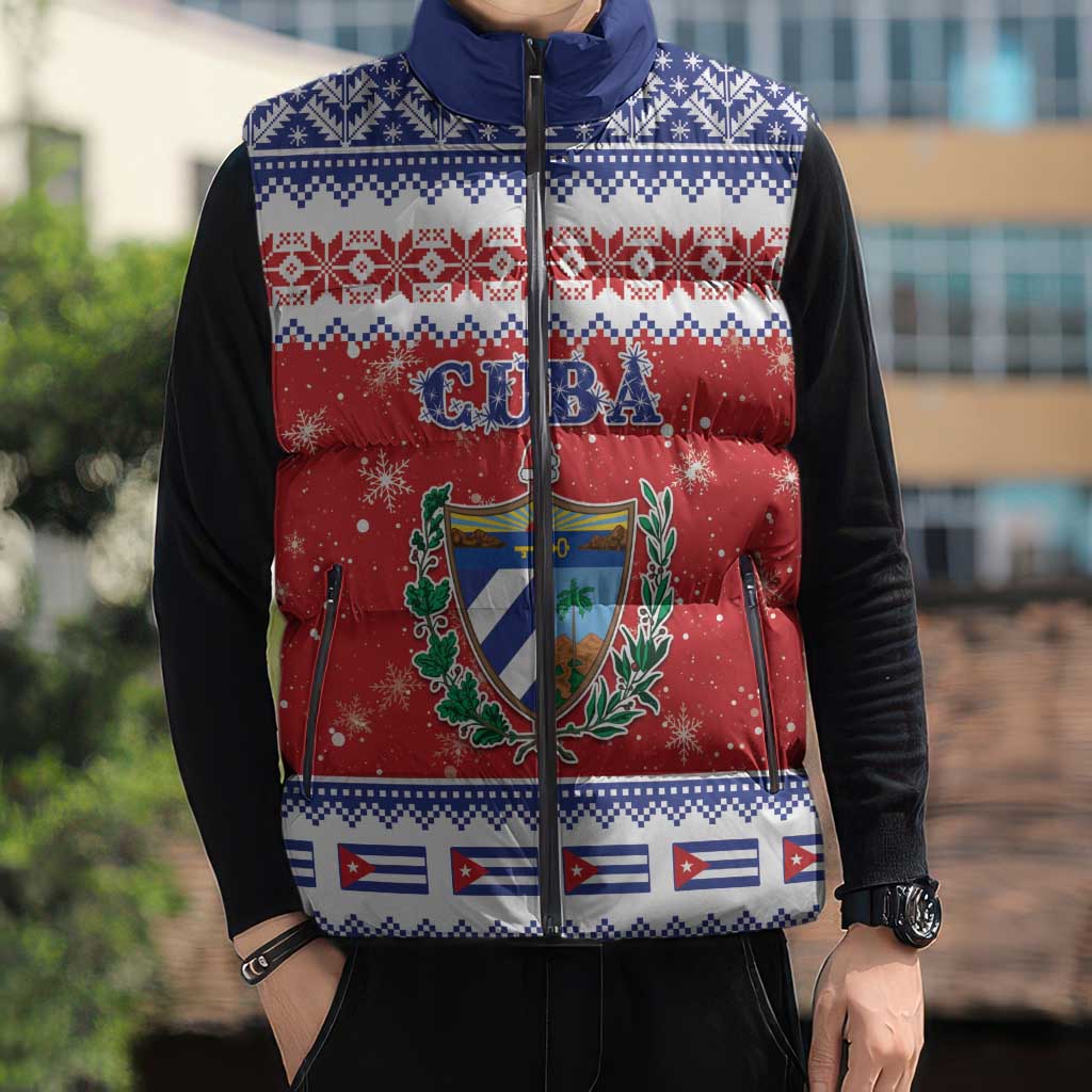 Personalized Cuba Christmas Sleeveless Puffer Jacket Coat Of Arms Xmas Vibe - Wonder Print Shop