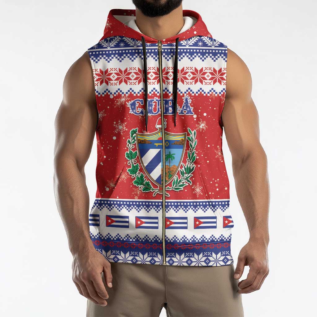 Personalized Cuba Christmas Sleeveless Zip Hoodie Coat Of Arms Xmas Vibe - Wonder Print Shop