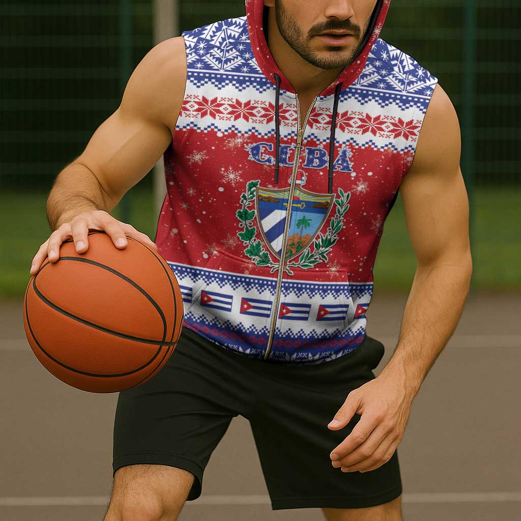 Personalized Cuba Christmas Sleeveless Zip Hoodie Coat Of Arms Xmas Vibe - Wonder Print Shop
