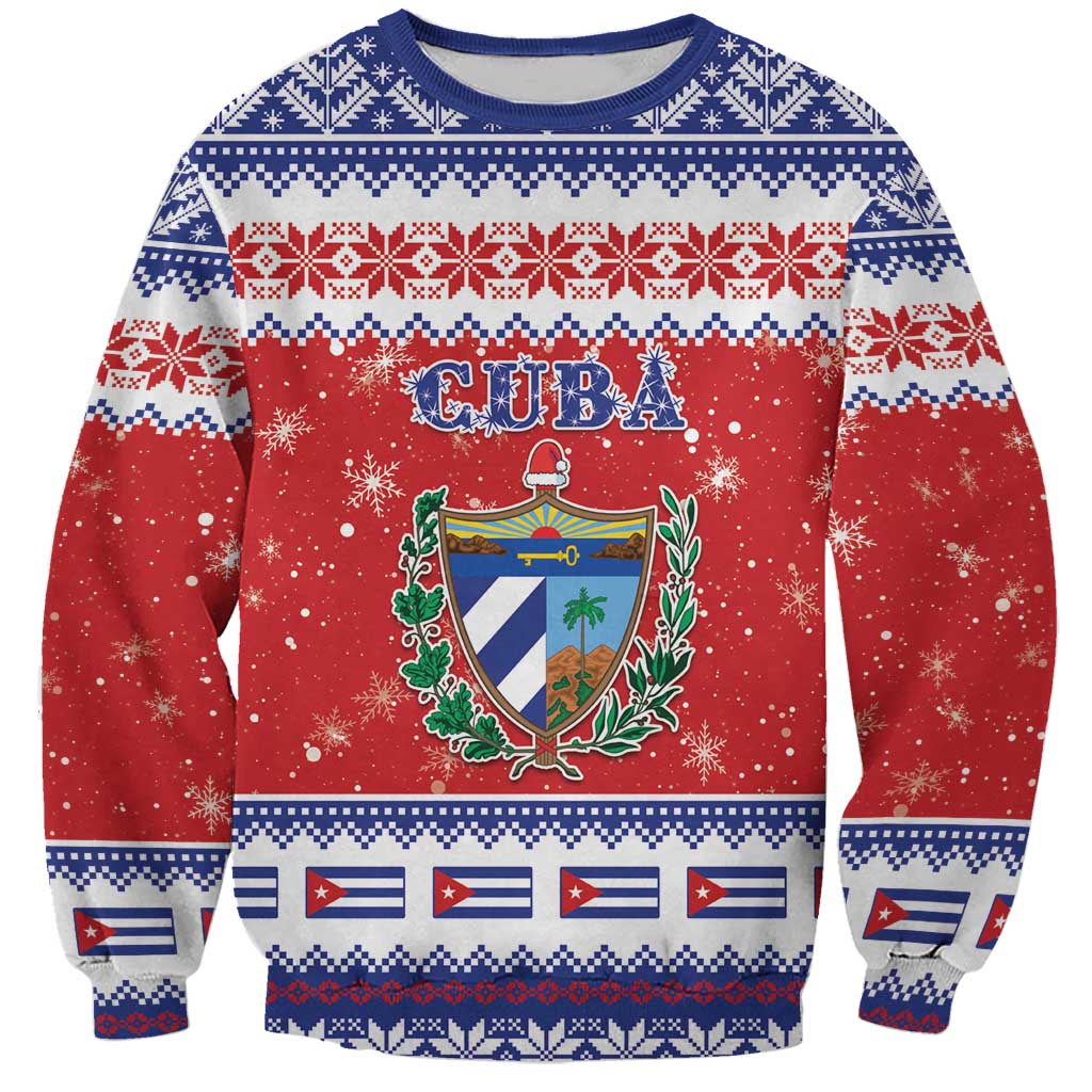 Personalized Cuba Christmas Sweatshirt Coat Of Arms Xmas Vibe - Wonder Print Shop
