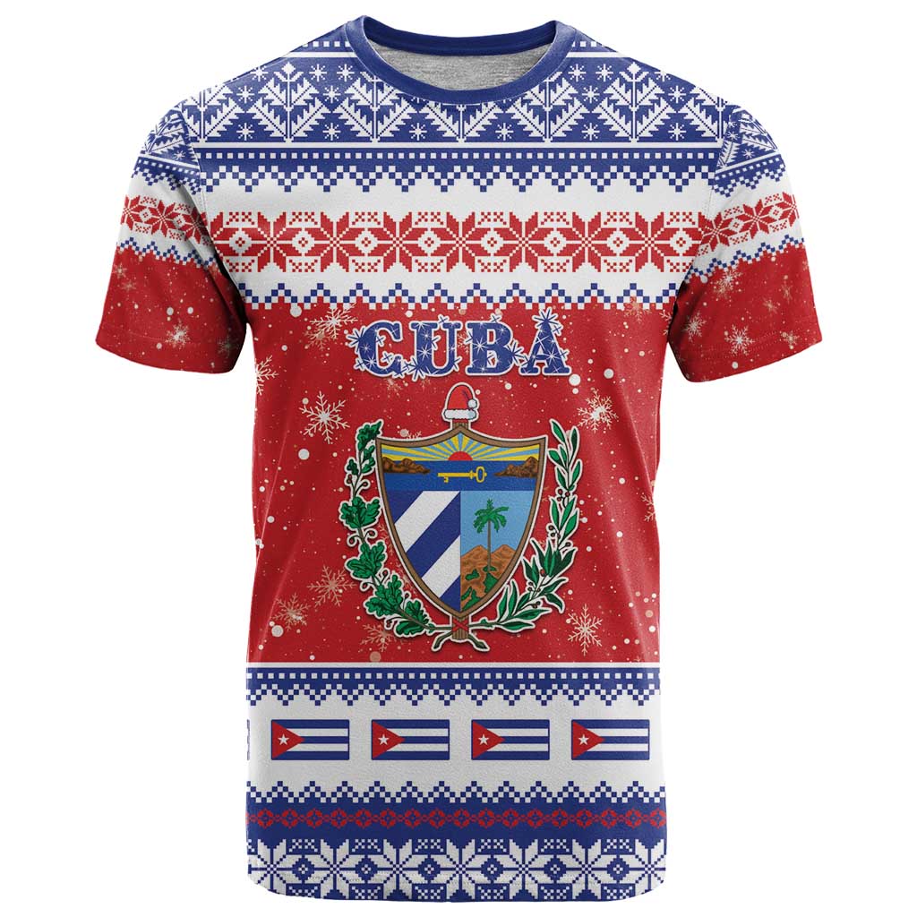 Personalized Cuba Christmas T Shirt Coat Of Arms Xmas Vibe - Wonder Print Shop