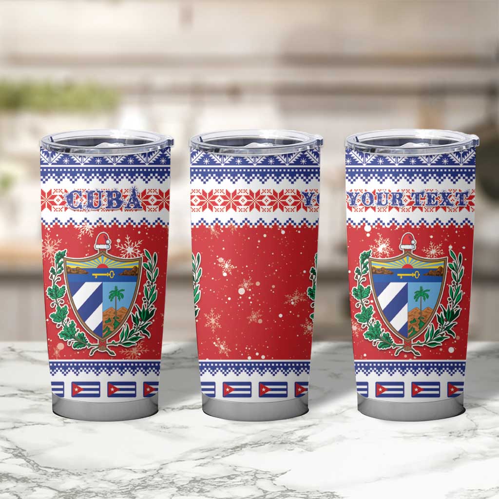 Personalized Cuba Christmas Tumbler Cup Coat Of Arms Xmas Vibe - Wonder Print Shop