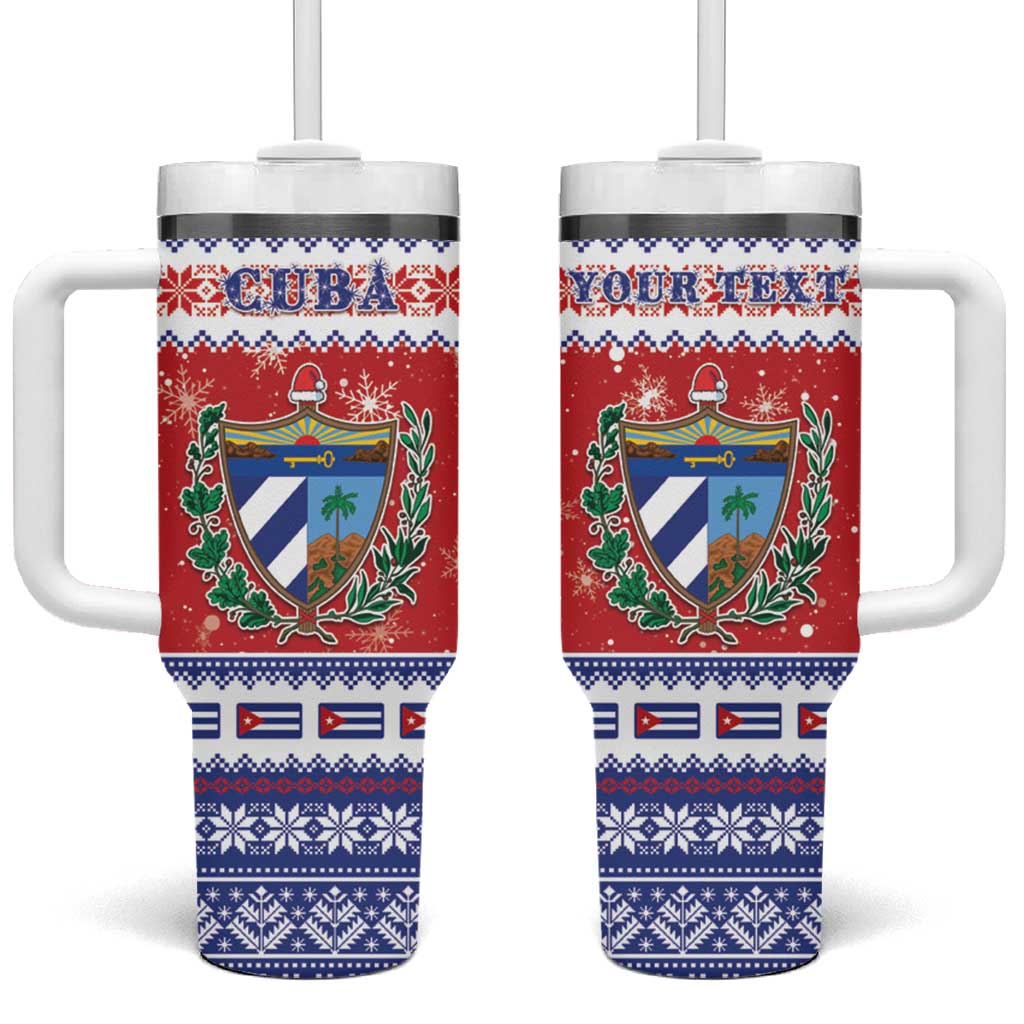 Personalized Cuba Christmas Tumbler With Handle Coat Of Arms Xmas Vibe - Wonder Print Shop