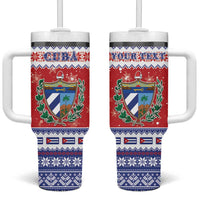 Personalized Cuba Christmas Tumbler With Handle Coat Of Arms Xmas Vibe - Wonder Print Shop