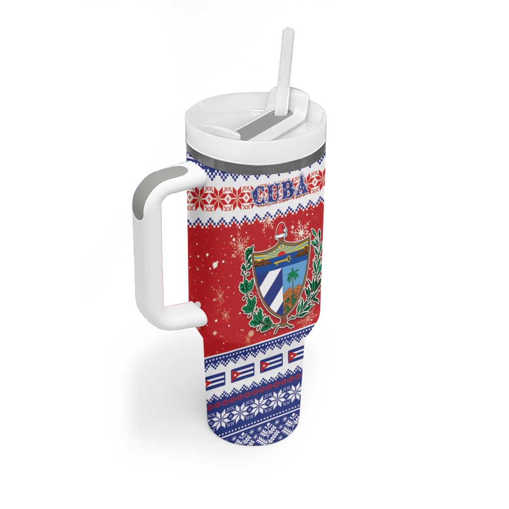 Personalized Cuba Christmas Tumbler With Handle Coat Of Arms Xmas Vibe - Wonder Print Shop