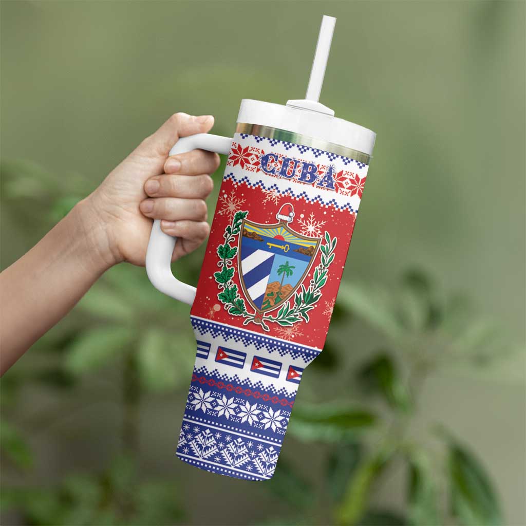 Personalized Cuba Christmas Tumbler With Handle Coat Of Arms Xmas Vibe - Wonder Print Shop