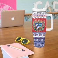 Personalized Cuba Christmas Tumbler With Handle Coat Of Arms Xmas Vibe - Wonder Print Shop