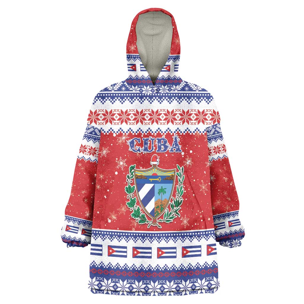 Personalized Cuba Christmas Wearable Blanket Hoodie Coat Of Arms Xmas Vibe - Wonder Print Shop