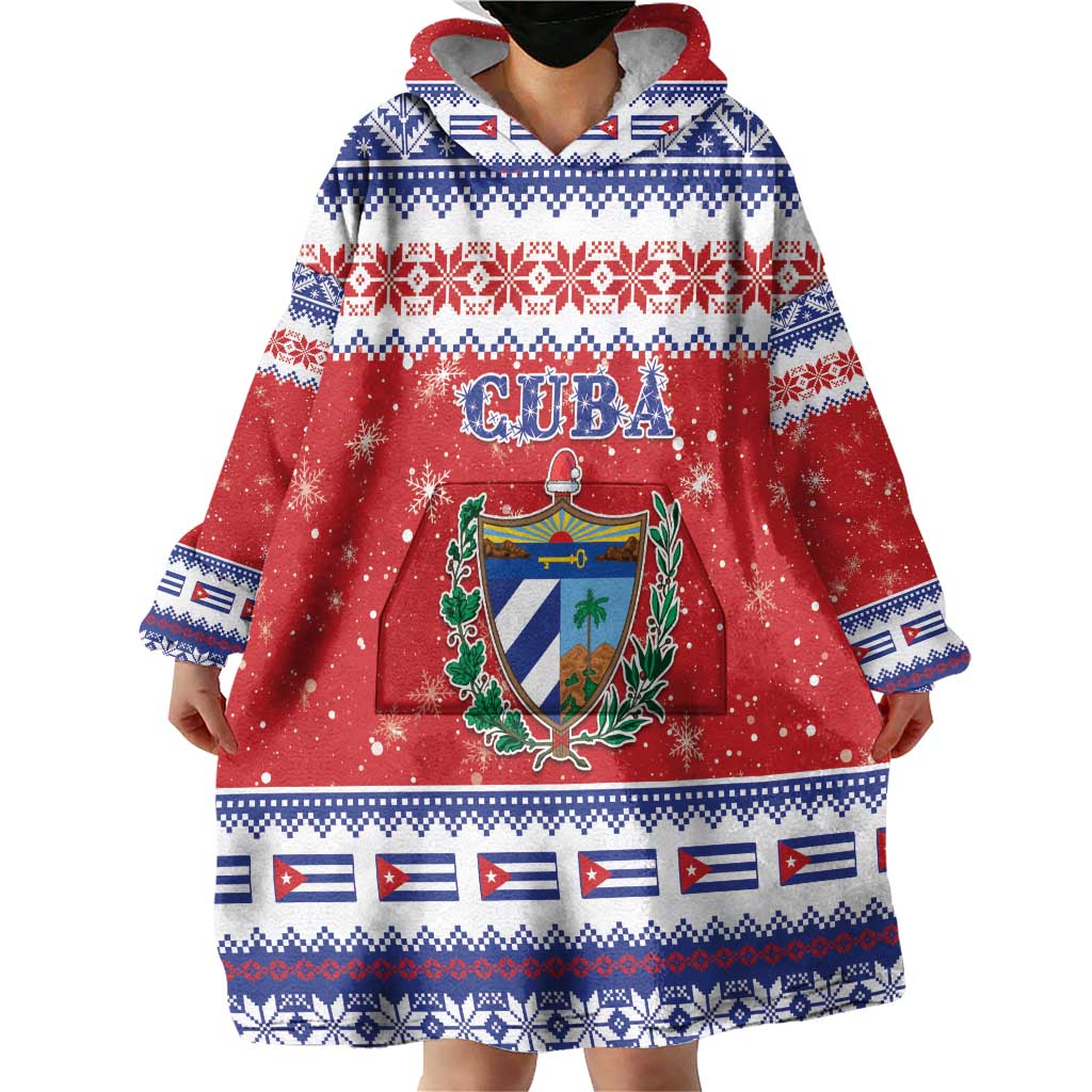 Personalized Cuba Christmas Wearable Blanket Hoodie Coat Of Arms Xmas Vibe - Wonder Print Shop