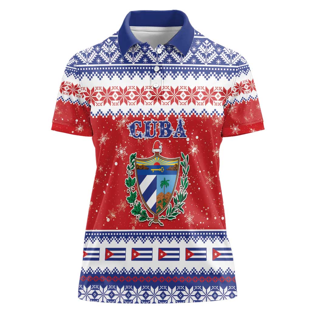 Personalized Cuba Christmas Women Polo Shirt Coat Of Arms Xmas Vibe - Wonder Print Shop