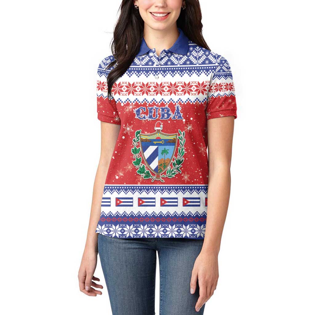 Personalized Cuba Christmas Women Polo Shirt Coat Of Arms Xmas Vibe - Wonder Print Shop