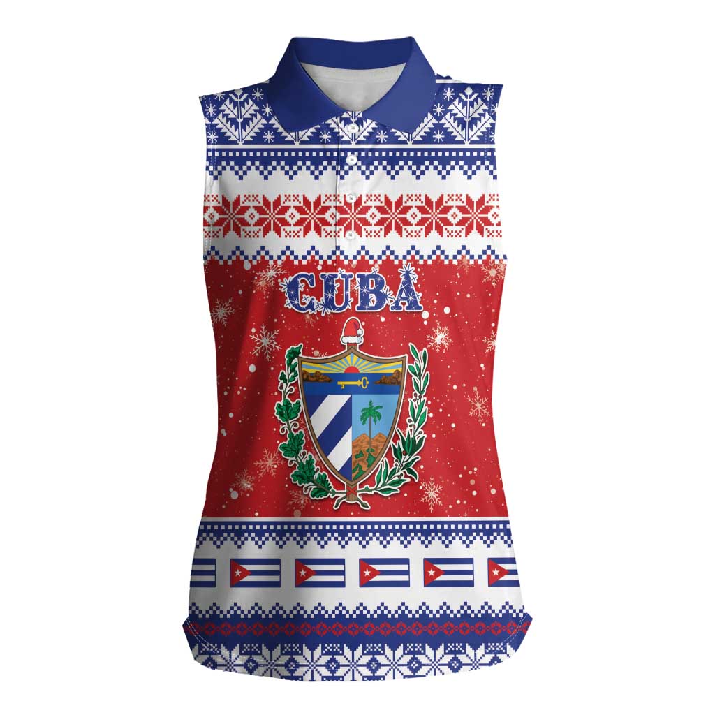 Personalized Cuba Christmas Women Sleeveless Polo Shirt Coat Of Arms Xmas Vibe - Wonder Print Shop
