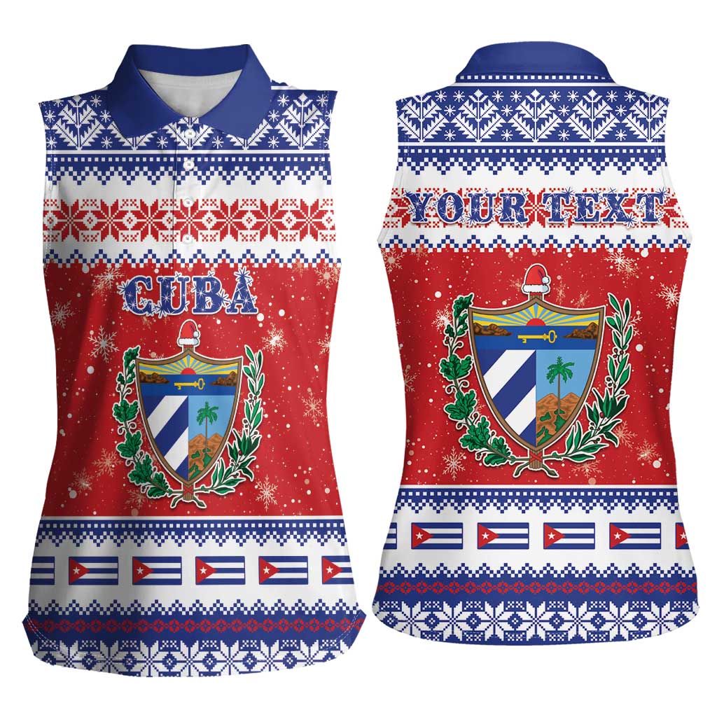Personalized Cuba Christmas Women Sleeveless Polo Shirt Coat Of Arms Xmas Vibe - Wonder Print Shop