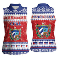 Personalized Cuba Christmas Women Sleeveless Polo Shirt Coat Of Arms Xmas Vibe - Wonder Print Shop
