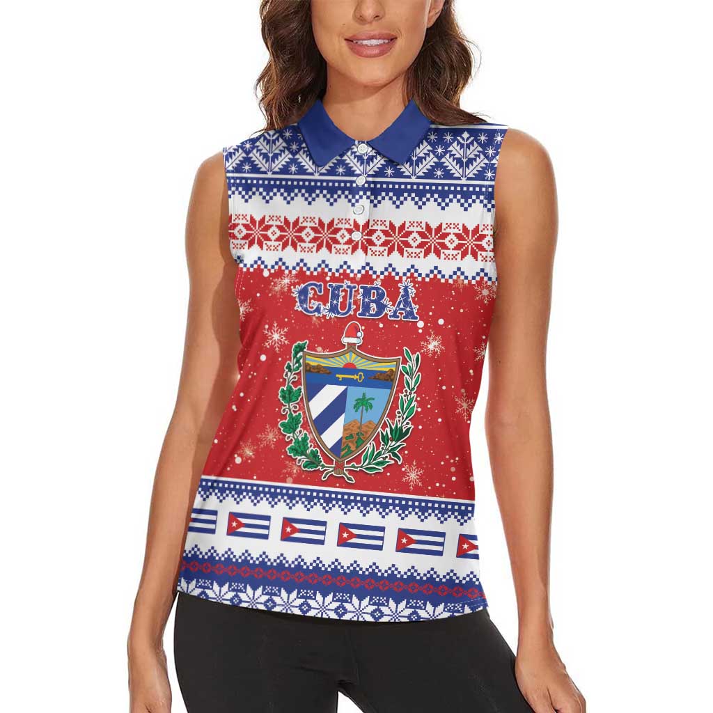 Personalized Cuba Christmas Women Sleeveless Polo Shirt Coat Of Arms Xmas Vibe - Wonder Print Shop