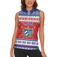 Personalized Cuba Christmas Women Sleeveless Polo Shirt Coat Of Arms Xmas Vibe - Wonder Print Shop