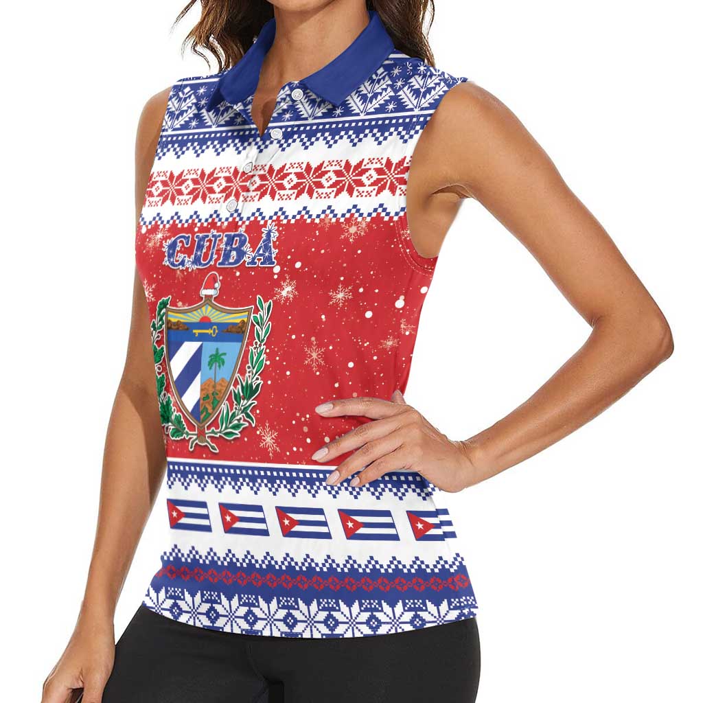 Personalized Cuba Christmas Women Sleeveless Polo Shirt Coat Of Arms Xmas Vibe - Wonder Print Shop
