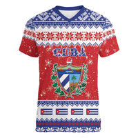 Personalized Cuba Christmas Women V-Neck T-Shirt Coat Of Arms Xmas Vibe - Wonder Print Shop