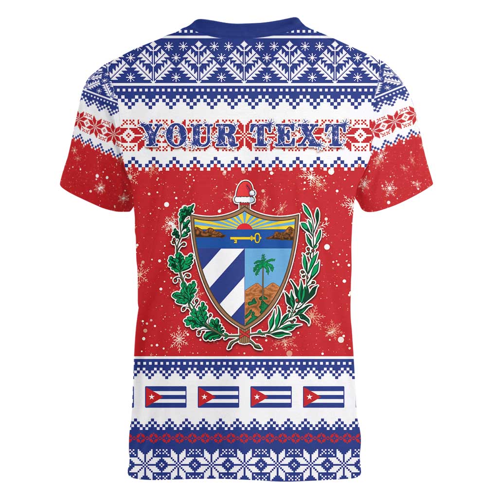 Personalized Cuba Christmas Women V-Neck T-Shirt Coat Of Arms Xmas Vibe - Wonder Print Shop