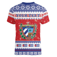 Personalized Cuba Christmas Women V-Neck T-Shirt Coat Of Arms Xmas Vibe - Wonder Print Shop