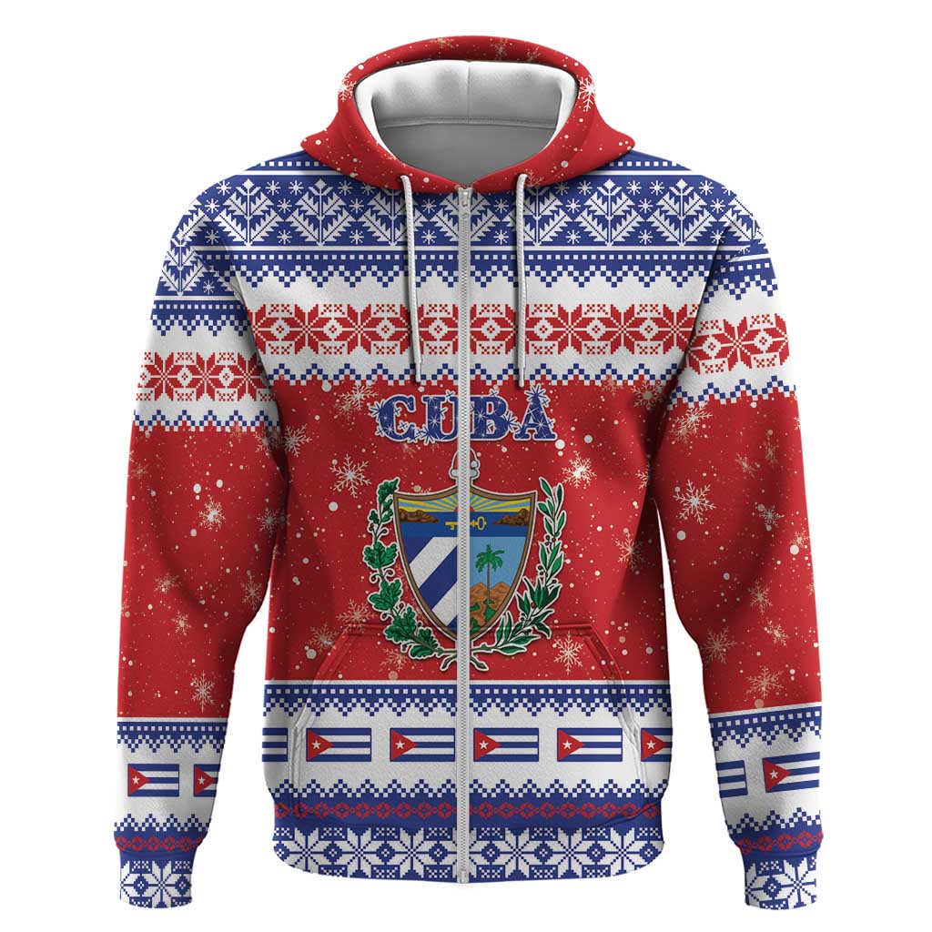 Personalized Cuba Christmas Zip Hoodie Coat Of Arms Xmas Vibe - Wonder Print Shop