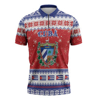 Personalized Cuba Christmas Zipper Polo Shirt Coat Of Arms Xmas Vibe - Wonder Print Shop