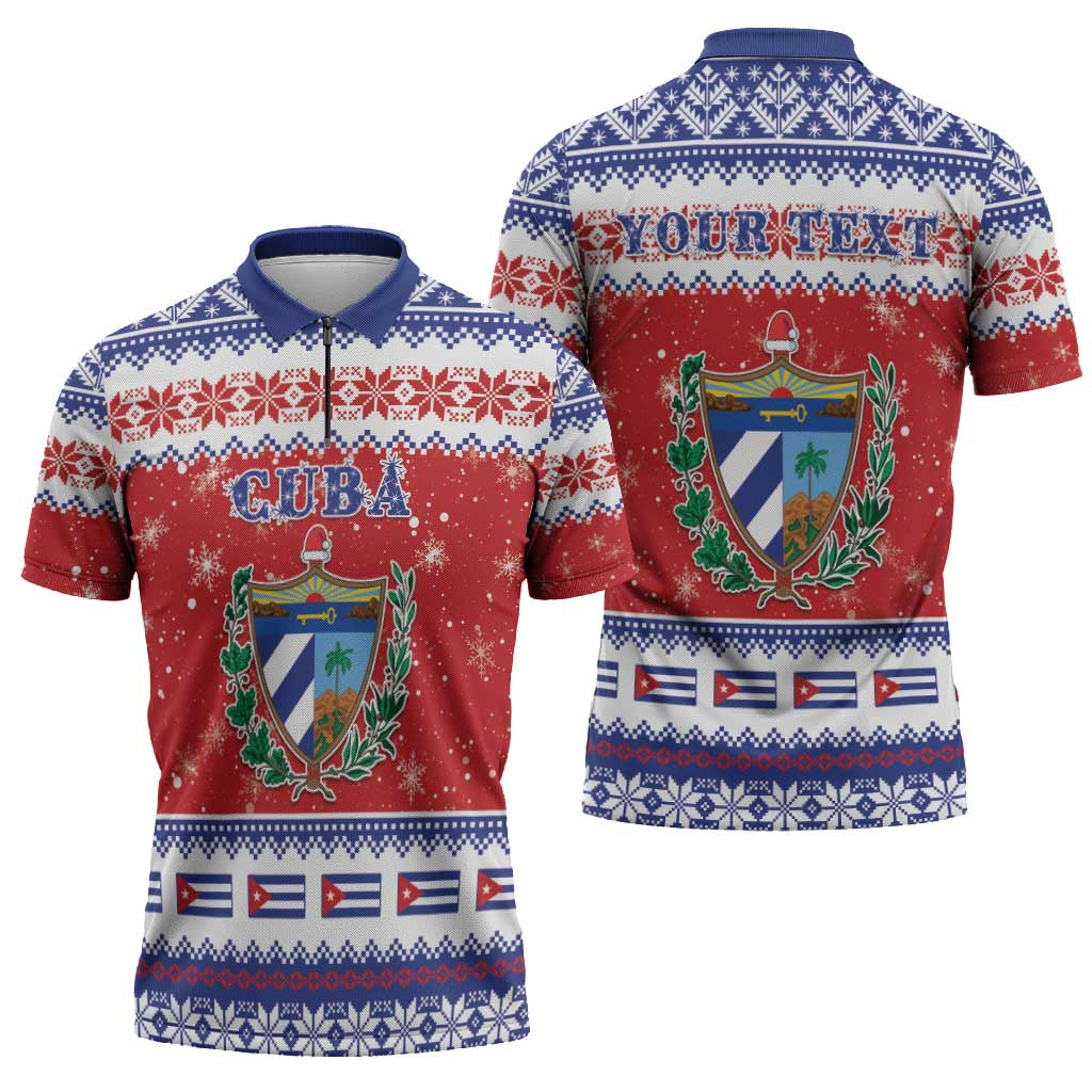 Personalized Cuba Christmas Zipper Polo Shirt Coat Of Arms Xmas Vibe - Wonder Print Shop