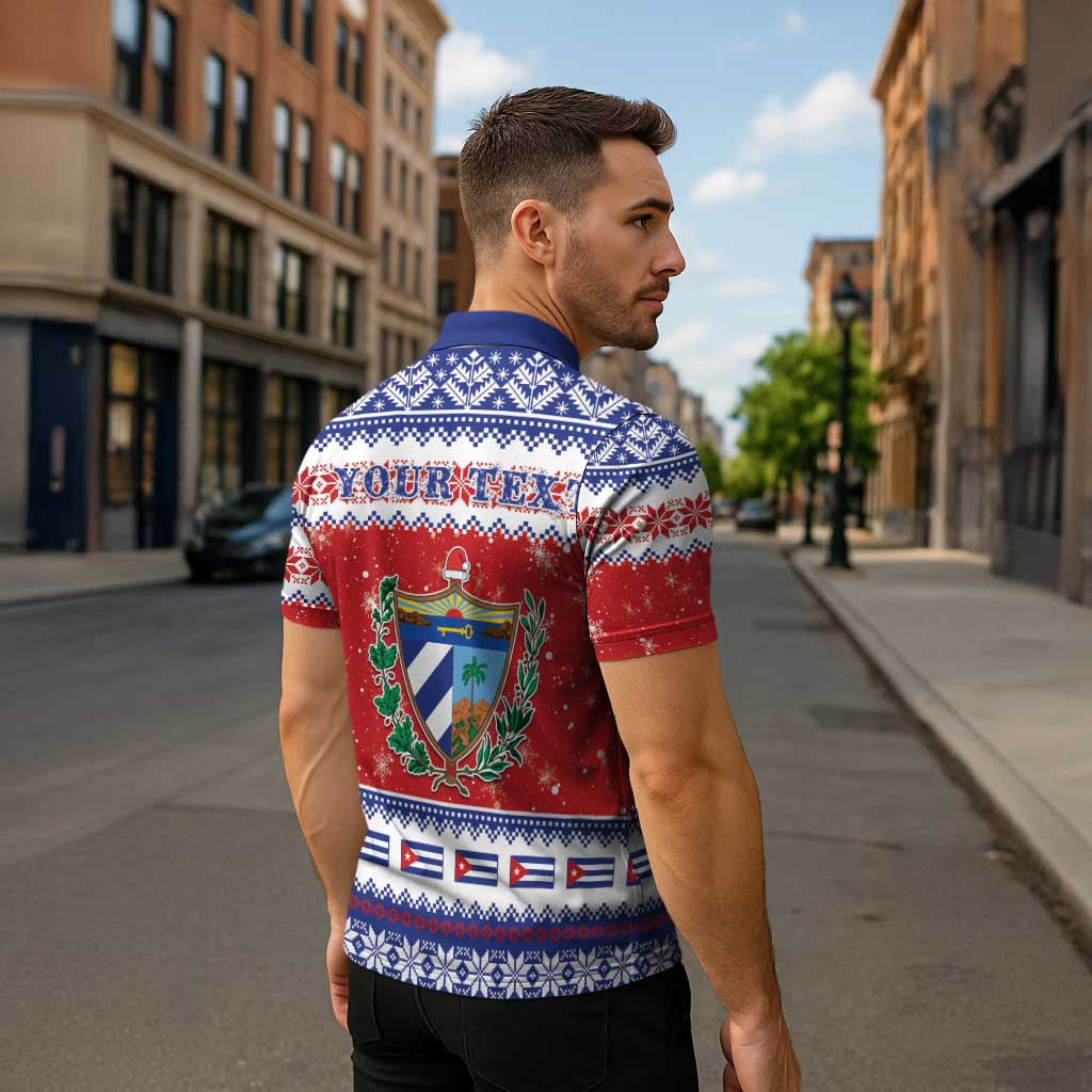 Personalized Cuba Christmas Zipper Polo Shirt Coat Of Arms Xmas Vibe - Wonder Print Shop